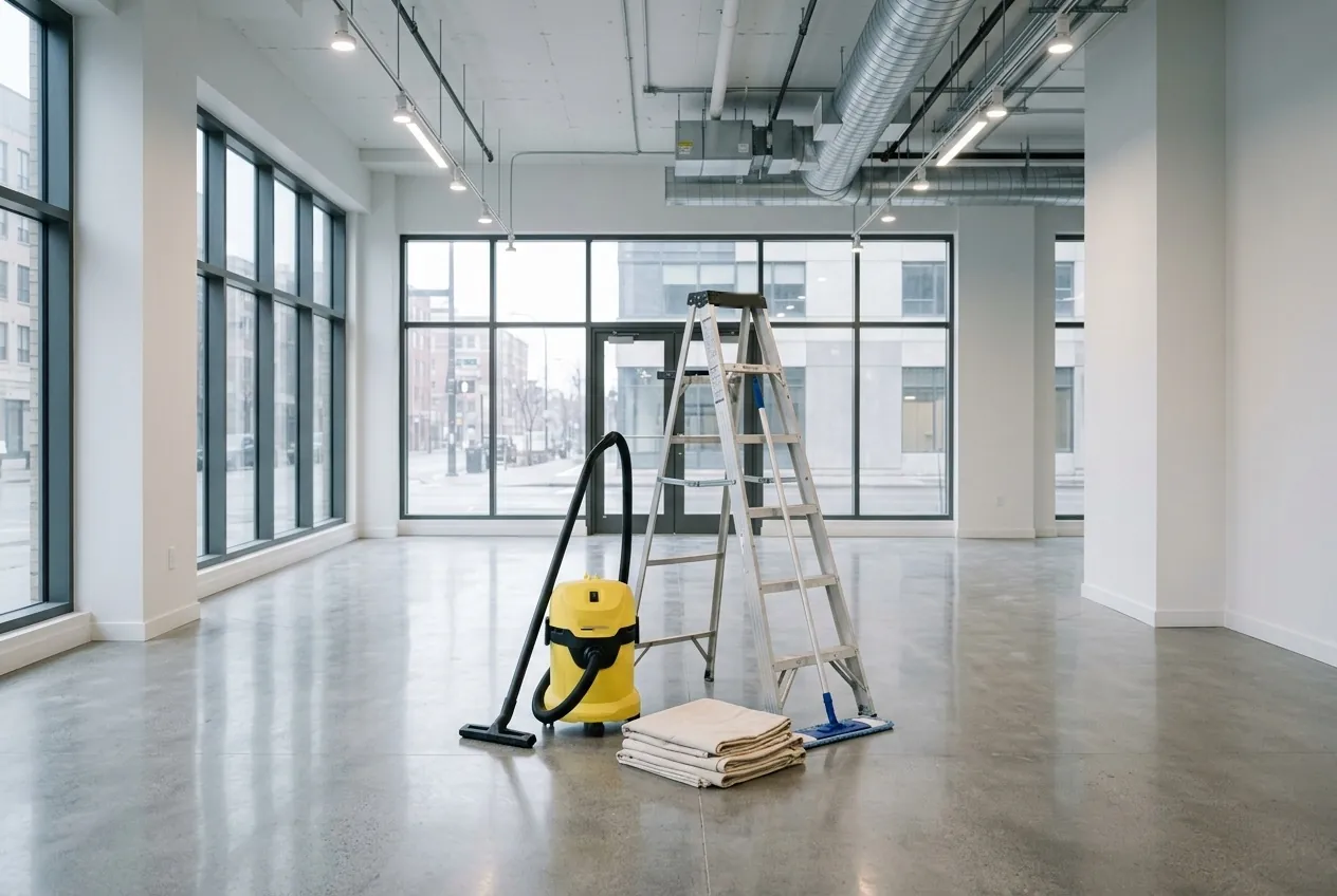 Empty commercial unit after a post-construction clean